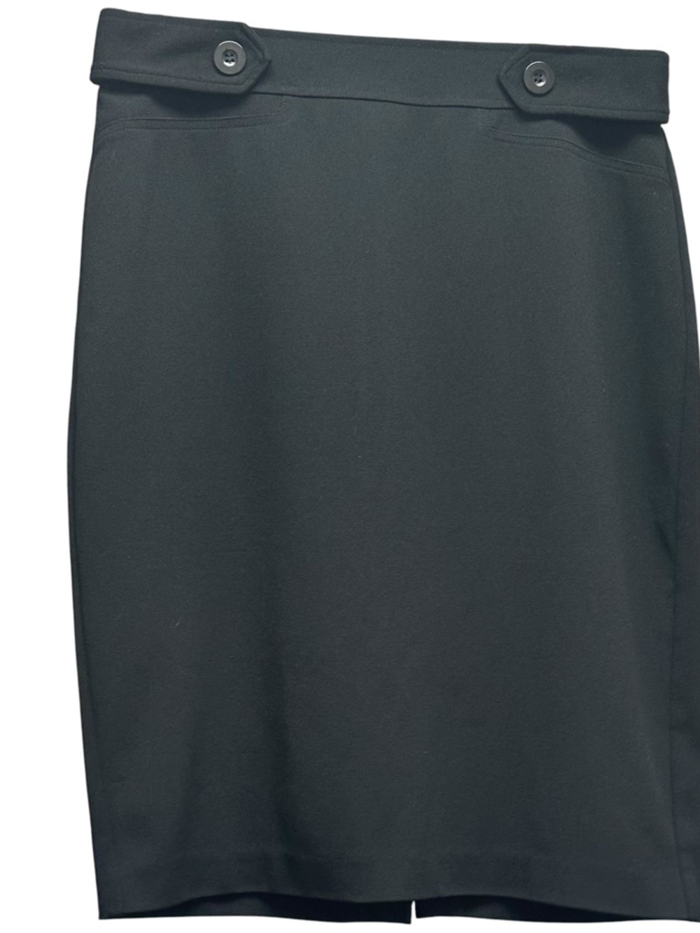 Classic Black Pencil Skirt with Buttoned Waist Tabs